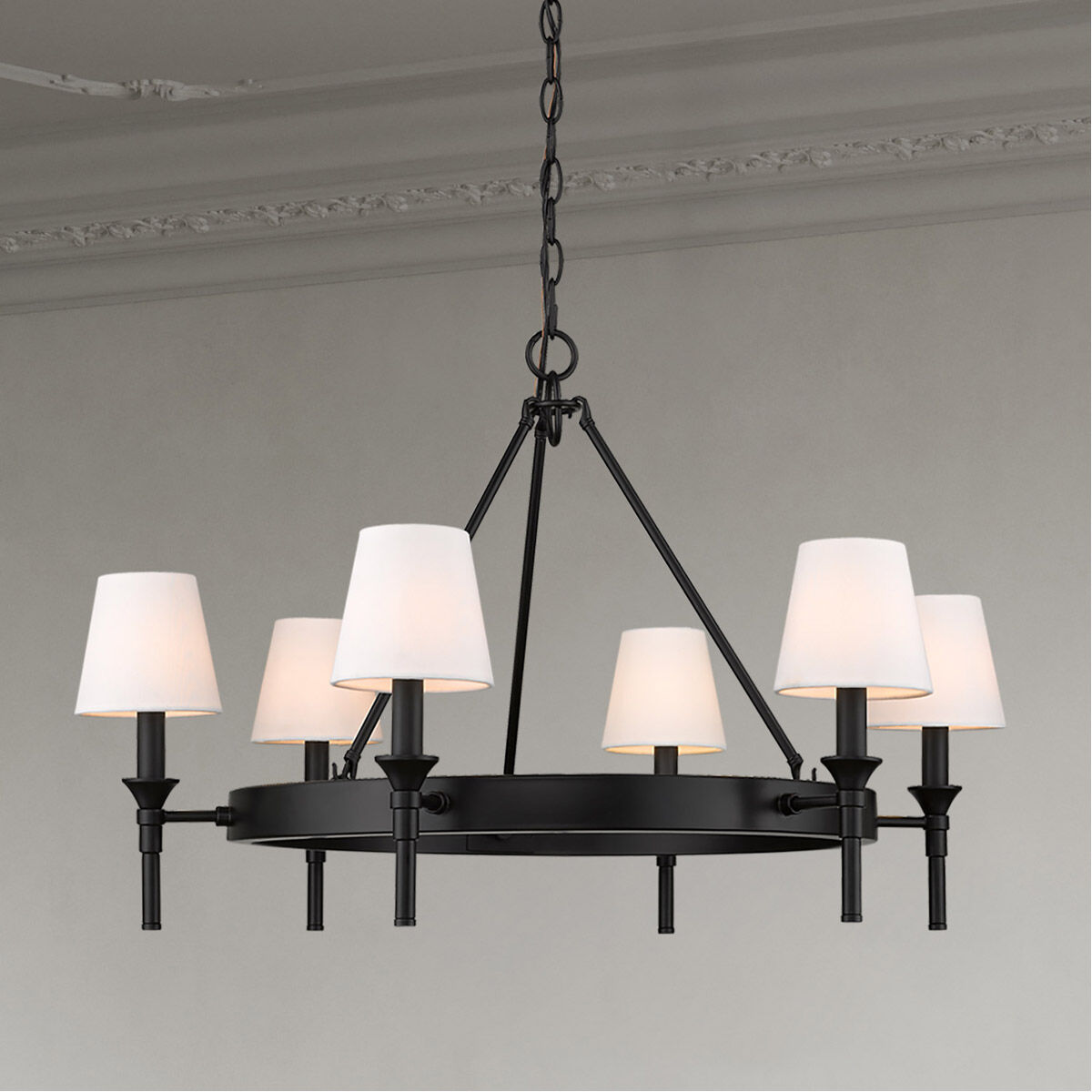 Golden Lighting 1020 6 BLK MWS Cerchi 6 Light 30 inch Matte Black Chandelier Ceiling Light